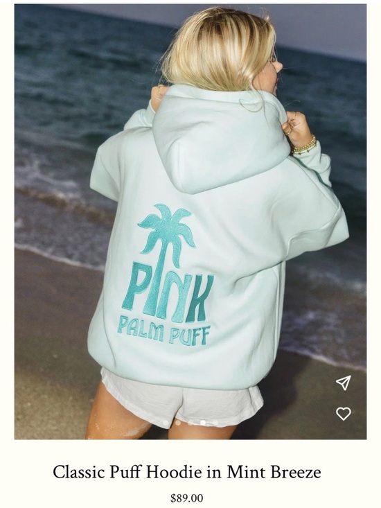 Pink Palm Puff Tops - Pink Palm Puff Classic Puff Hoodie - Mint Breeze